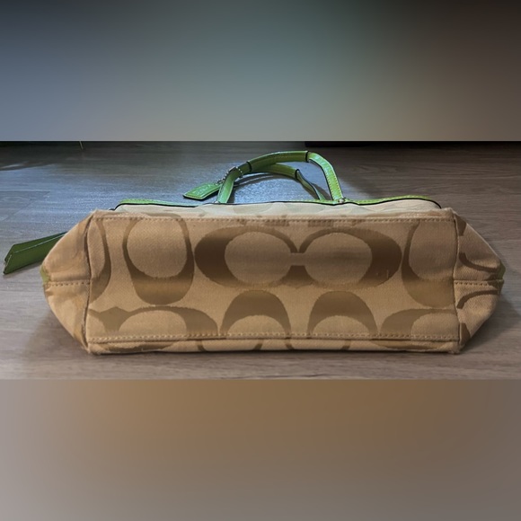 Coach Signature Khaki Lime Stripe Tote Bag - Picture 13 of 16